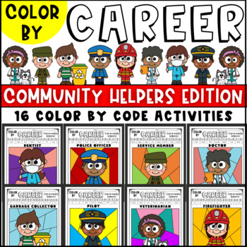 Preview of Color by CAREER Color by Code Activities Community Helpers Edition
