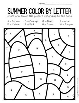 color by capital letter summer preschool worksheets tpt