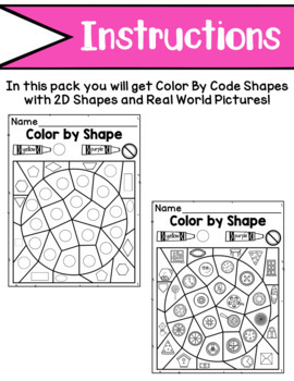 color by code 2d flat shapes activty and worksheets tpt