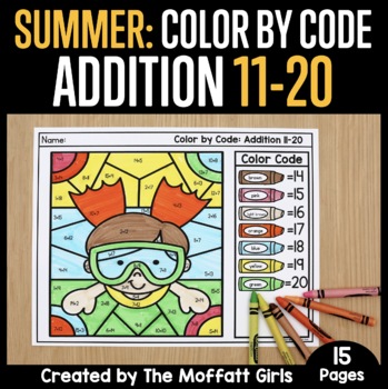 Preview of Color by Code: Addition 11 - 20 Summer Coloring Pages