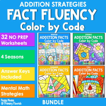 Preview of Addition Color by Code - 4 Seasons Math Fact Fluency Strategies
