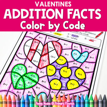 Preview of Color by Code Addition Worksheet Pages - Color by Number (Valentine's Day)
