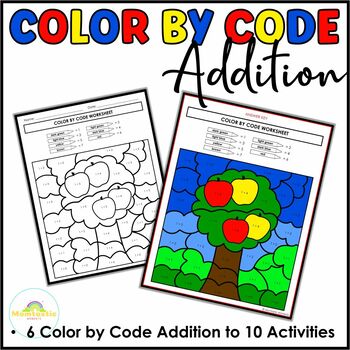 Preview of Color by Code Addition to 10 Apples - Engaging Math Practice for Young Learner