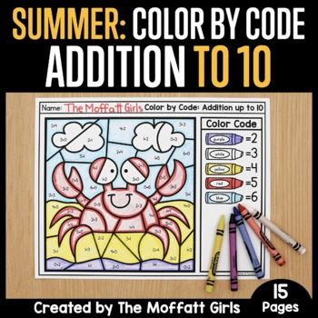 Preview of Color by Code: Addition to 10 Summer Coloring Pages