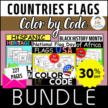 Preview of Color by Code BUNDLE - Fun Flags Coloring Activities PACK