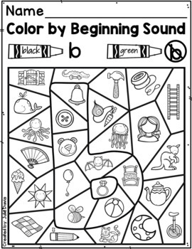 color by code beginning sounds recognition activity and worksheets