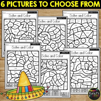 Color by Code CINCO DE MAYO Math Activities Addition & Subtraction to 10