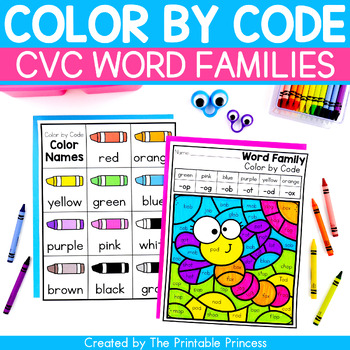 Preview of Color by Code CVC Word Families Worksheets