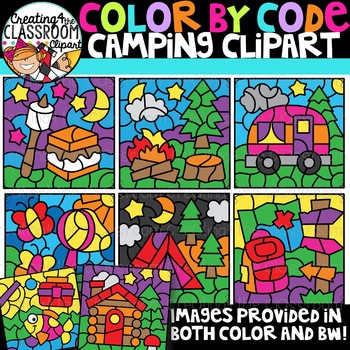 Preview of Color by Code Camping Clipart {Color by Number Clipart}