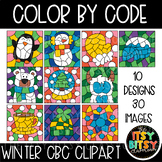 Color by Code Clipart for Winter Activities with 10 Winter