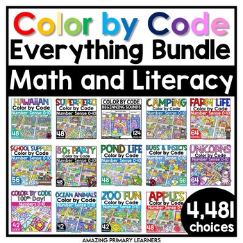 Preview of Color by Code Color by Number Coloring Pages Morning Work Bundle
