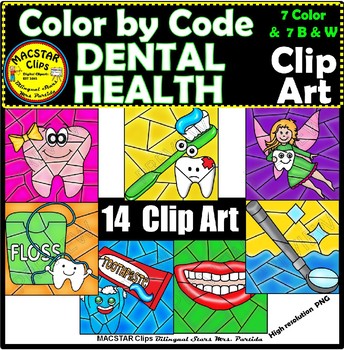Preview of Color by Code Dental Health Clipart Digital Images Clip Arts