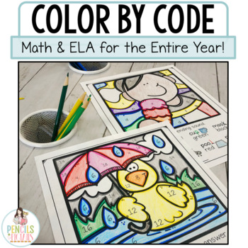 Preview of Color by Code Activities, CVC, Rhyming, Addition, Shapes, Subtraction, & More