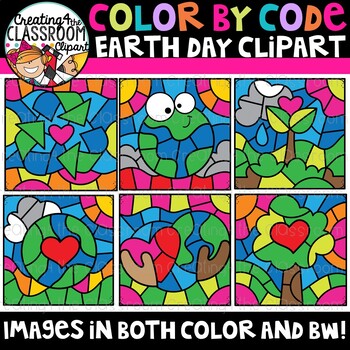 Preview of Color by Code Earth Day Clipart {Color by Code Clipart}