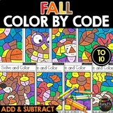 Color by Code Fall Math Activities Addition and Subtractio