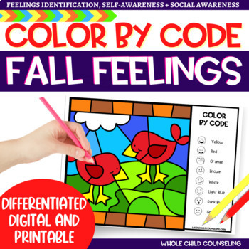 Preview of Color by Code Fall Naming Feelings Digital and Print Emotions Birds Activity