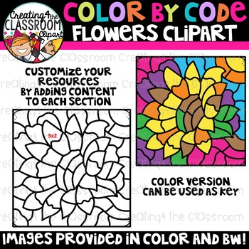 Color by Code Flowers Clipart {Flowers Clipart} | TPT