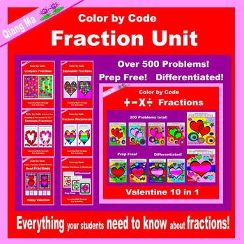 Preview of Valentine Color by Code:  Fraction Unit