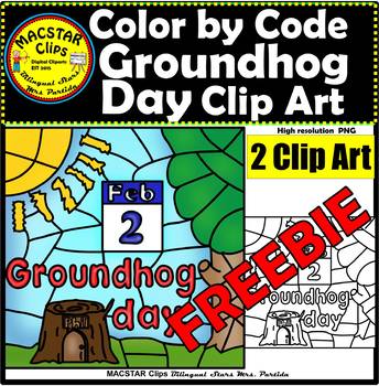 Preview of Color by Code Groundhog Day Clipart  Digital Images Clip Arts FREEBIE