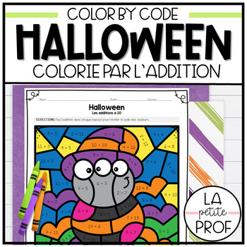 Preview of Color by Code: HALLOWEEN Set 2 | Colorie par L'ADDITION | French Numbers