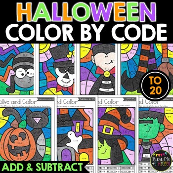 Preview of Pumpkin Math Color by Code to 20 Halloween Addition Subtraction | 16 Pictures