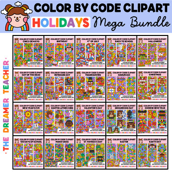 Preview of Color by Code Holidays Clipart Mega Bundle