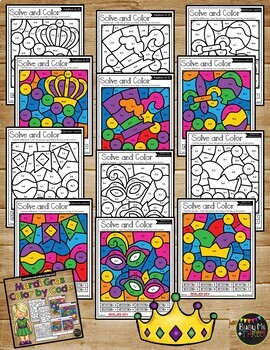 Color by Code MARDI GRAS Math Activities | Addition and Subtraction to 10