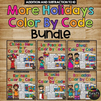 Color by Code MORE HOLIDAYS BUNDLE Addition and Subtraction to 10