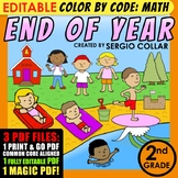Color by Code: Math – END OF YEAR – 2nd Grade – EDITABLE –