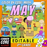 Color by Code: Math – MAY – 2nd Grade – EDITABLE – Common 