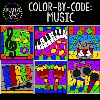 Preview of Color by Code: Music Clipart {Creative Clips Clipart}