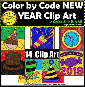Preview of Color by Code New Year Clipart Digital Images Clip Arts