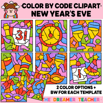Preview of Color by Code New Year's Eve Clipart