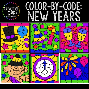 Preview of Color by Code: New Years Clipart {Creative Clips Clipart}