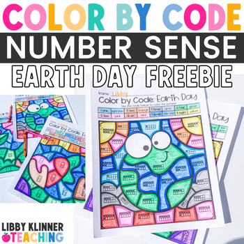 Preview of Color by Code Number Sense Earth Day Freebie