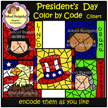 Preview of Color by Code - President's Day - Clip Art (School Designhcf)