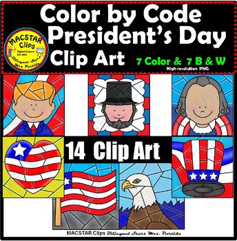 Preview of Color by Code President's Day Clipart Digital Images