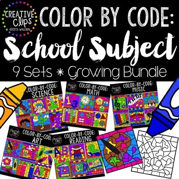 Preview of Color by Number or Code: SCHOOL Bundle {Creative Clips Clipart}