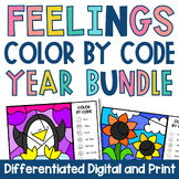 Naming Feelings Color by Code SEL Counseling Year Long Dig
