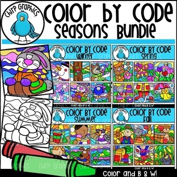Preview of Color by Code Seasons Clip Art Bundle - Chirp Graphics
