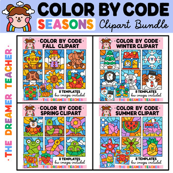 Preview of Color by Code Seasons Clipart Bundle