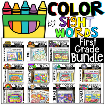 Preview of Color by Code Sight Words First Grade Seasonal Bundle