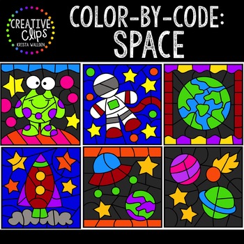 Preview of Color by Code: Space Clipart {Creative Clips Clipart}