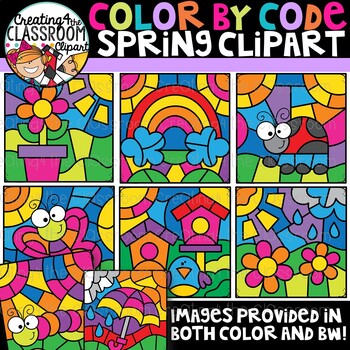 Preview of Color by Code Spring Clipart {Color by Code Clipart}