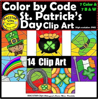 Preview of Color by Code St. Patrick's Day Clipart Digital Images Clip Arts Saint Patrick's