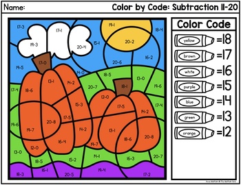 Fall Color by Code: Subtraction 11 - 20 by The Moffatt Girls | TPT