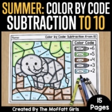 Color by Code: Subtraction to 10 Summer Coloring Pages
