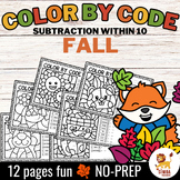Color by Code - Subtraction within 10 (Fall) | Seasons - N