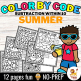 Color by Code - Subtraction within 10 (Summer) | Seasons -