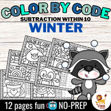 Color by Code - Subtraction within 10 (Winter) | Seasons -